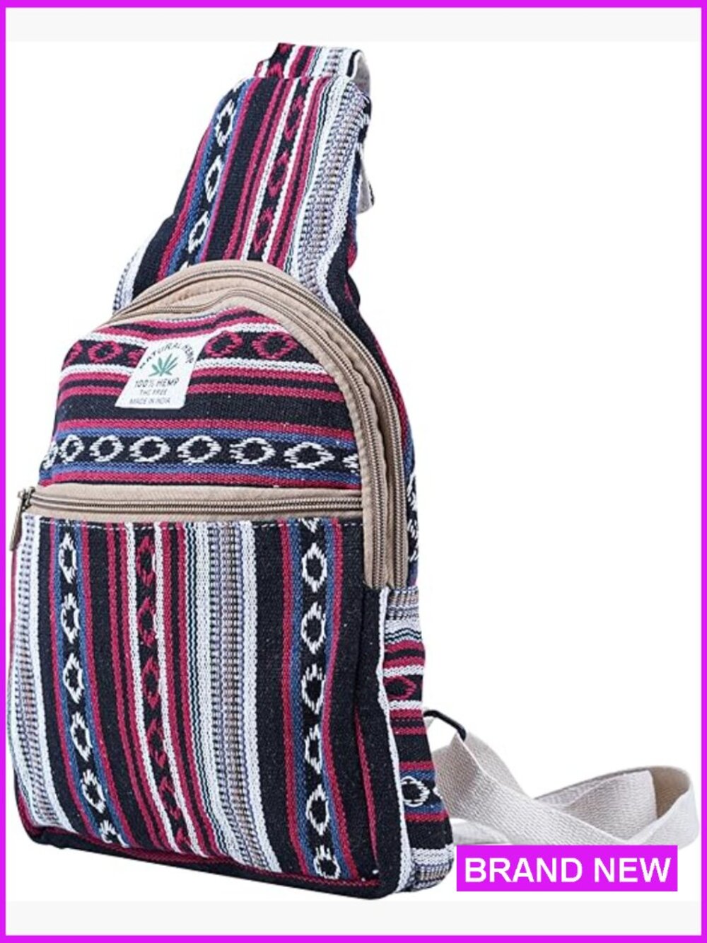 Hemp Small Backpack Daypack Crossbody Shoulder Bag Adjustable Strap Lightweight